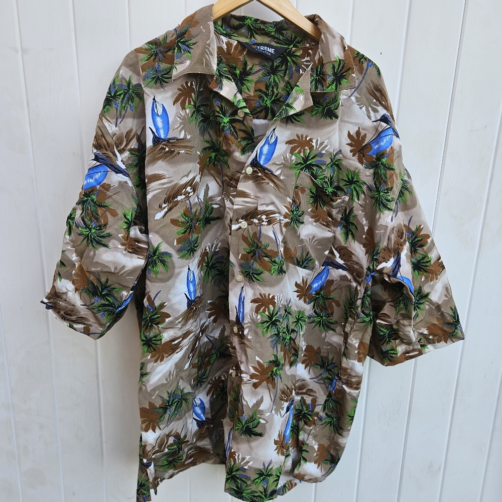 Mens 3X Hawaiian Aloha Button Front Hawaiian Aloha Shirt Palm Trees Sailboats